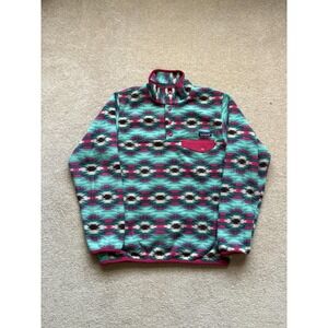Patagonia Synchilla Snap-T Fleece Pullover Womens Medium Teal Pink Aztec Print